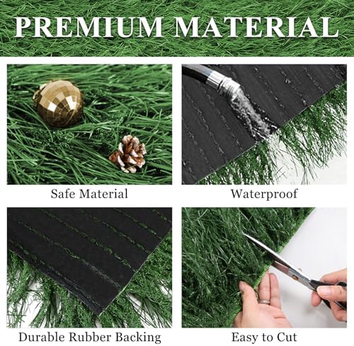 XLX TURF 13" x 72" Shaggy Fake Grass Table Runner for Hawaiian Party Summer Decor, Fireproof Green Thatch Palm for Wedding, Jungle Safari Wild One Birthday, Baby Shower