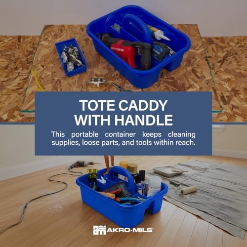Akro-Mils 09185 Plastic Tote Tool & Supply Cleaning Caddy with Handle, (18-3/8-Inch x 13-7/8-Inch x 9-Inch), Blue (09185BLUE)