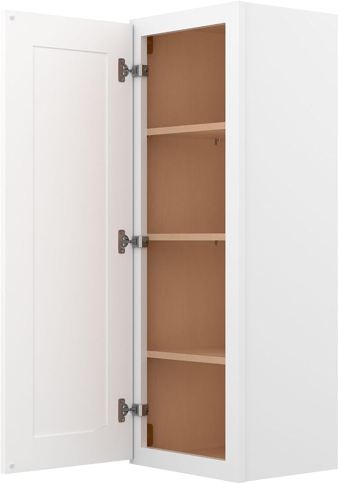 Furinno Shaker 4-Tier Wall Kitchen Cabinet, 1-Door, White | 12 D x 15 W x 42 H, Adjustable Hinges, Soft-Close Shaker-Style Door, Ready to Assemble, Plywood, for Pantry, Dining Room