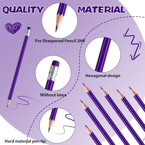 60 PCS Purple Pencils Bulk with Eraser, Pre-Sharpened HB Pencils for Writing & Drawing, School Supplies for Kids Homework, Tests, Art Crafts & Teacher Grading (Purple)