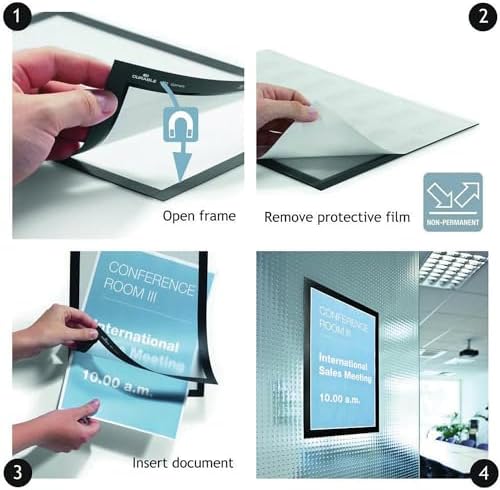 Durable Duraframe Sign Holder, Self-Adhesive, Silver, Half-Letter, 2 Pack