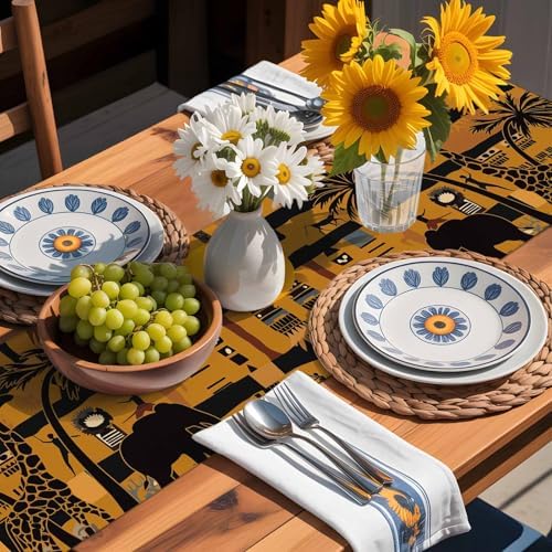 Black African Female Table Runner Dresser Scarf 13 x 36 Inch Elephant Giraffe Ethnic Wind Brown Black Table Runners Non-Slip Heat Resistant Kitchen Dining Table Decor for Home Holidays Indoor Outdoor