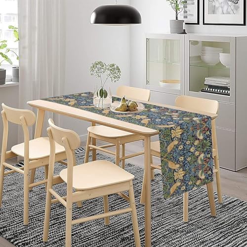 William Morris Floral Table Runner, Vintage Flowers Botanical Printed Table Runner for Home Kitchen Dining Table Decoration,13x120 Inch Strawberry Thief
