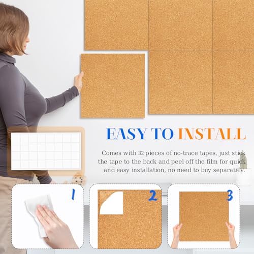 DOLLAR BOSS Cork Board Tiles, 6 Packs 12" x 12" 1/2" Thick Bulletin Board