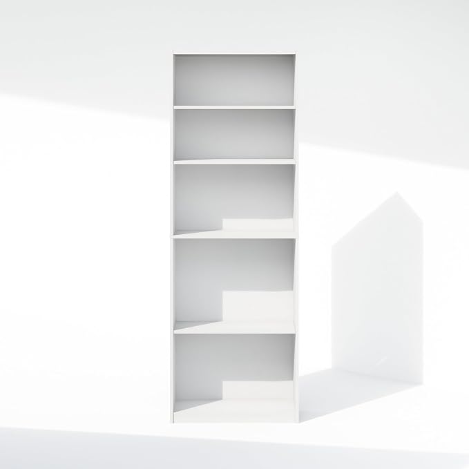 Furinno Reed Closet Organizers and Storage, 5-Tier Closet Organizer, Open Shelf Closet Storage, for Wardrobe, Bedroom, Living Room, White
