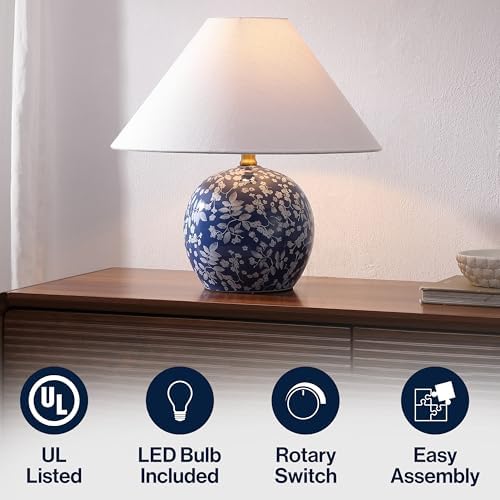 JONATHAN Y Felice Floral Ceramic Globe LED Table Lamp 17.25", Blue/White