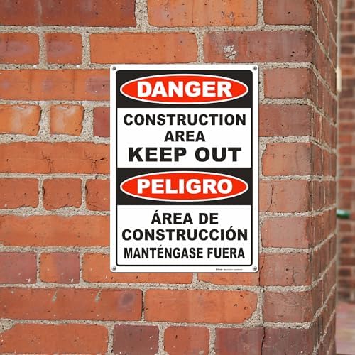 BRIMAR Bilingual Danger Construction Area Keep Out Sign, 10 X 14 Inch