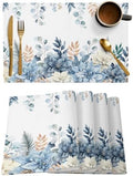 Blue Christmas Poinsettia Placemats Set of 4, Winter Eucalyptus Leaves Heat Resistant Washable Table Place Mats Cotton Table Linens Party Holiday Decor for Kitchen Dining Outdoor Indoor