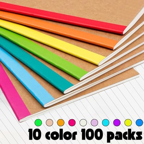 100 Pack A5 Lined Kraft Notebook Journals 8.3x5.5 In，Travel Journals Notebooks Bulk，Subject Notebooks 30 Sheets 60 Pages for Writing School Office Supplies (Multicolor Lined-100 Pack)