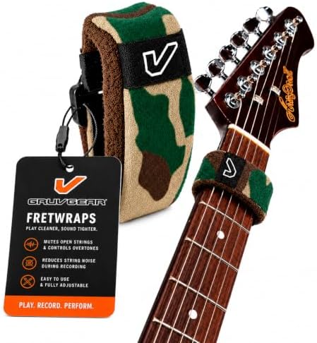 Gruv Gear Fret Wrap & Guitar Mute, Fretwrap for Acoustic, Electric & Bass | String Dampener Recording, Tapping & Practice Accessory (1 Pack, Extra Large Camo Green, Fits 7-12 String Bass, Extended