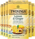 Twinings Lemon & Ginger Herbal Tea Individually Wrapped Bags, 20 Count (Pack of 6), Tangy Lemon, Spicy Ginger, Naturally Caffeine-Free, Enjoy Hot or Iced, 120 Teabags