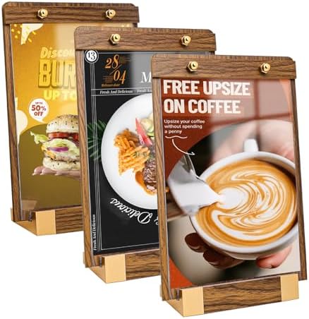 8.5x11 Acrylic Sign Holder with Wood-Color Base, Slant Back Vertical