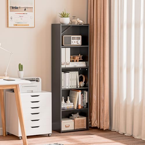 SUPER DEAL 5-Tier Bookcase and Bookshelf, Open Storage Shelves Narrow Tall Freestanding Cube Display Shelf for Bedroom Home Office Apartment Small Spaces, 52 Inch Black