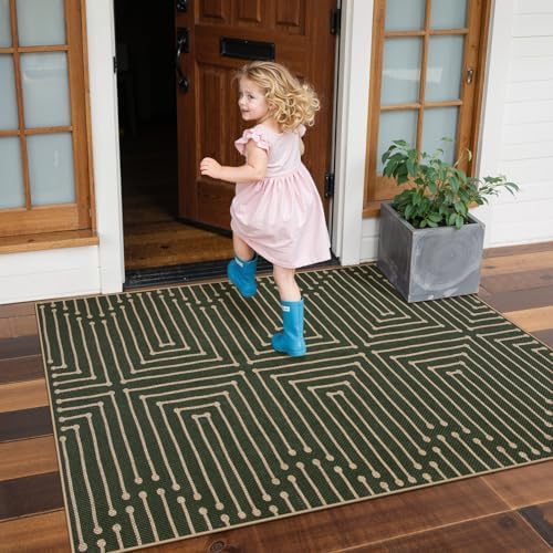 Lahome Green 3x5 Entryway Rug, Non Slip Maze Line Easy Jute Washable Rug