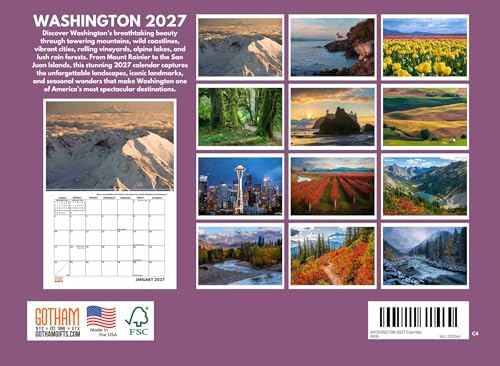Washington State Calendar 2027 Monthly Wall Calender 12 Month