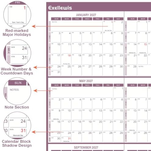 2027 Wall Calendar 32" x 48" Wet & Dry Erase 12 Months Calendar for Wall