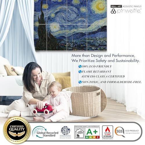 PINWELIFE® Masterpiece Acoustic Art Panels, 8-Pack 12"×16" Sound Absorbing Panels, Decorative Acoustic Wall Art, Noise and Echo Cancelling for Home Studio/Office, Nano Tape Included