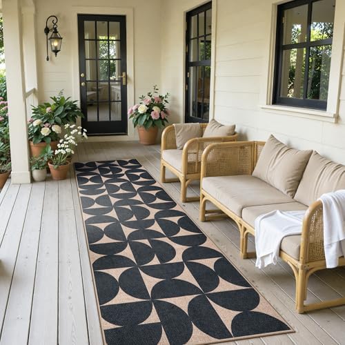 Lahome Semi Circle Easy Jute Black Runner Rug, 2x8 Washable Kithcen Runner