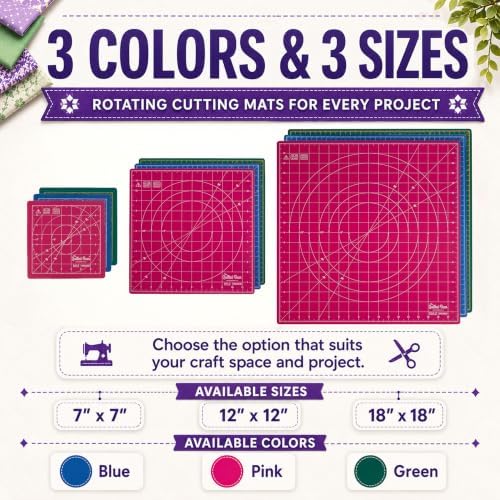 The Quilted Bear Rotating Cutting Mat 18" x 18" - Square 360° Rotating Self Healing Mat with Innovative Locking Mechanism for Quilting & Sewing Your Choice of Colours Available! (Pink)