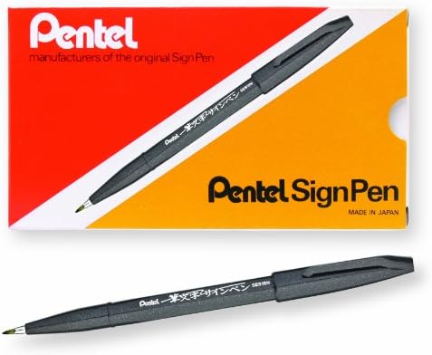 Pentel Arts Sign Pen Touch, Fude Brush Tip, Black Ink, Box of 12 (SES15-NA)