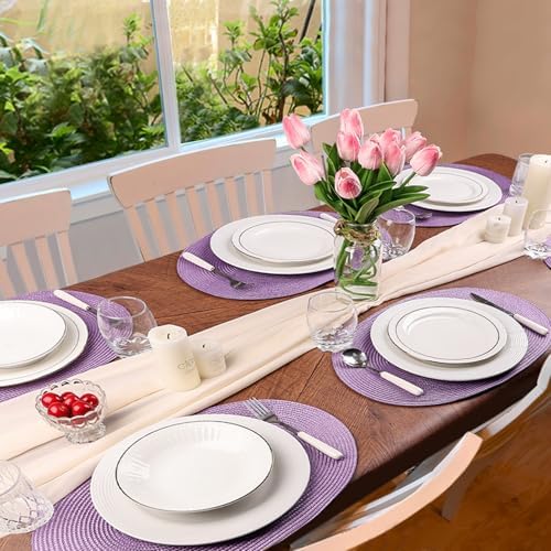 AHHFSMEI Placemats Set of 6 for Dining Table Washable Woven Non-Slip 18x12 inches Placemat Heat-Resistant Durable Table Mats for Dining Table Easy to Clean(Lavender Purple)