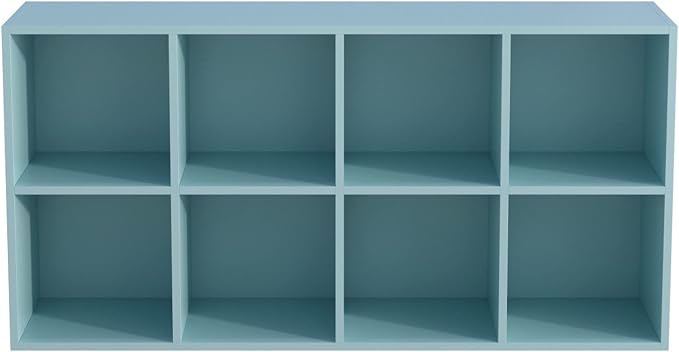 8-Cube Storage Shelf Bookcase, Light Blue | Wooden 4-Tier Open Bookshelf, Fits 11×11" Bins, Vertical or Horizontal Use, Full Back Panels, For Home Office