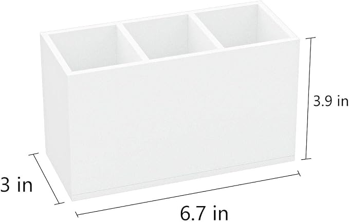 NIUBEE Acrylic Pen Holder 3 Compartments, White Pencil Organizer Cup for Countertop Desk Accessory Storage | Scratch-resistant thick acrylic with 3 slots for pens, pencils, makeup brushes, office, vanity and school use