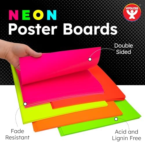 Hygloss Medium Poster Board 11x14 - 100 Assorted Neon Color Bulk Pack - 10 Pt. Thickness Colored Poster Board Paper for Projects, Signs, Displays - Posterboard Multipack 11" x 14"