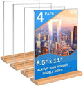 Kersally Acrylic Sign Holder 8.5 x 11, 4 Pack Double-Sided Clear Vertical Table Display Stands with Wood Base,Acrylic Frame Menu Flyer Paper Holder for Stores, Restaurants, Hotels, Office, Show Fair