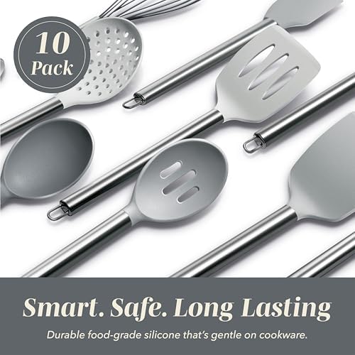 COOK WITH COLOR Silicone Cooking Utensils, Kitchen Utensil Set, Easy to Clean Silicone Kitchen Utensils, Cooking Utensils for Nonstick Cookware, Kitchen Gadgets Set, 10 Pieces, Grey Ombre