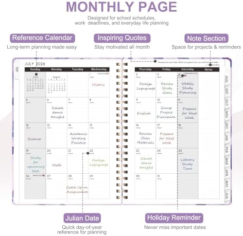 Planner 2026-2027, Weekly and Monthly Academic Planner, July 2026 - June 2027, Hardcover Calendar Agenda Book for School Year Planning, School Supplies for Teacher and Student, A5(6.3'' x 8.5'')