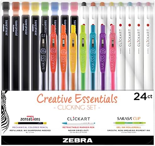 Zebra Pen Creative Set, Zensations, CLiCKART & SARASA Clip, Assorted, 24-Pk