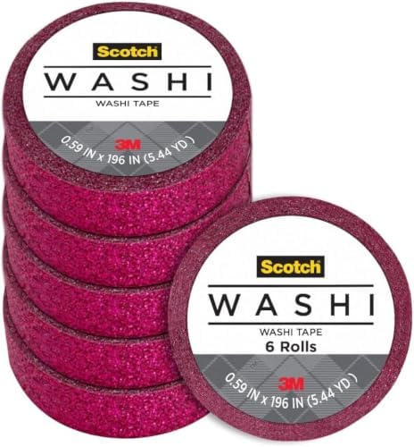 Scotch Expressions Glitter Washi Tape, Arts and Crafts Tape, .59 in x 196 in, Hot Pink Glitter, 6 Rolls (Pack of 6)