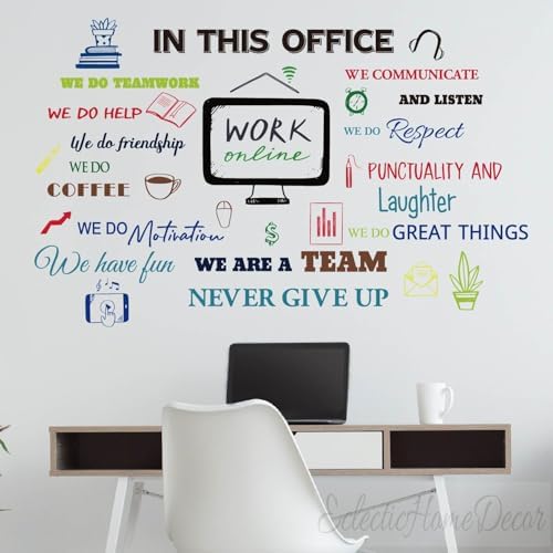Inspirational Office Wall Decals - Motivational Team Quotes, Positive Sayings, Modern Office Wall Decor, Reusable Stickers for Workplace Motivation.