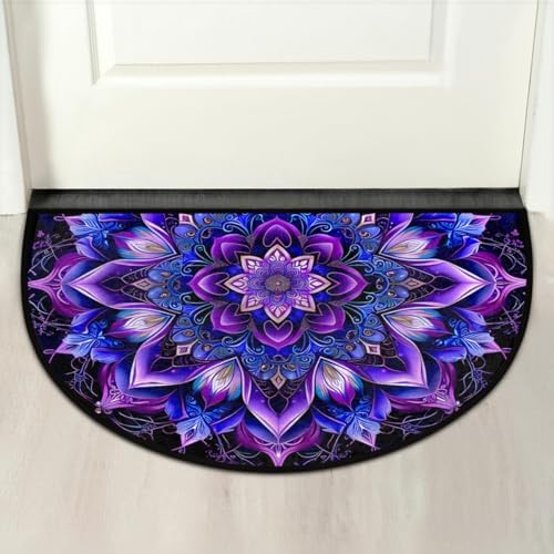 Half Round Door Mat Mandala Ethnic Boho Non Slip Washable Semi Circle Area Rug Absorbent Soft Half Moon Rug Floor Mat for Indoor Outdoor Kitchen Bathroom Patio Front Door Mat Decor