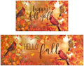Cardinal Maple Leaves Fall Kitchen Rugs and Mats Set of 2, (17"x47"+17"x30") Thanksgiving Autumn Harvest Farmhouse Non Skid Washable Runner Rug for Home Decor Decorations and Accessories