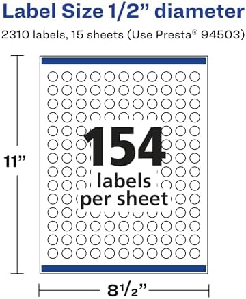 Avery Matte White Removable Round Labels, Sure Feed Technology, Print-to-The-Edge, 0.5" Diameter, 2,310 Removable Labels, Laser/Inkjet Printable