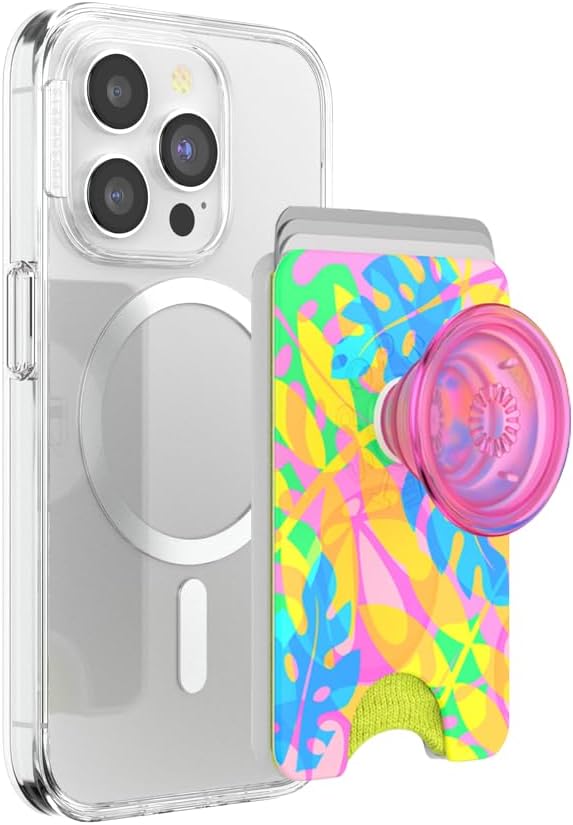 PopSockets Phone Wallet for MagSafe with Grip- Boca Palm | PopWallet, Holds 3 Cards, Magnetic, Removable, Secure, Rainbow, Colorful, Girly, Women
