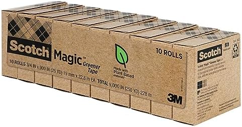 Scotch Magic Greener Tape, 10 Rolls, Numerous Applications, Invisible, Engineered for Repairing, 3/4 x 900 Inches, Boxed (Pack of 12)