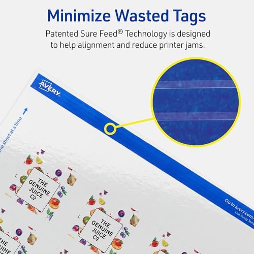 Avery® Printable Square Tags, Sure Feed® Technology, 1-1/2" x 1-1/2", Glossy White Cardstock, Print-to-The-Edge, Laser/Inkjet Printable, 500 Total, Great for Custom Gift or Branding Tags