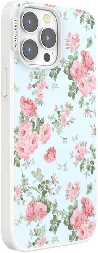 PopSockets iPhone 13 Pro Max Phone Case w/MagSafe- Cottage Tutu Blue | Magnetic, Wireless Charging, Camera & Drop Protection, Light Blue, Baby, Flower, Floral