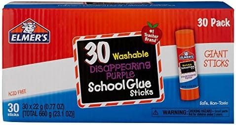 Elmer's Disappearing Purple School Glue Sticks, Washable, 22 Grams - Back to School Supplies, Classroom Essentials, Arts & Crafts, #1 Teacher Brand, 30 Count (Pack of 2)