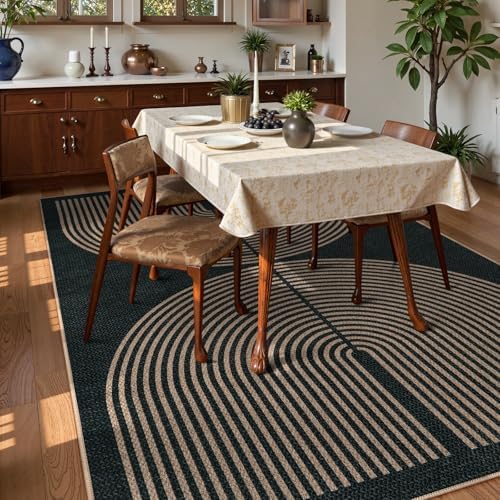 Lahome Modern Rainbow Easy Jute Outdoor Rug 6x9, Black Patio Classroom Rug