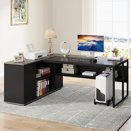 Tribesigns 71 inch Executive Desk, L Shaped Desk with Cabinet Storage