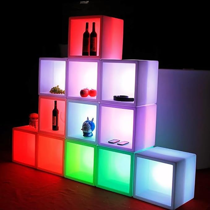 Mr.Go 16" Hollow LED Light Cube, RGB Glowing Storage Container & Ice Bucket | Adjustable RGB Lighting Effects, IP65 Waterproof Multi-Use Cube as Plant Pot, Side Table, Party Decor Indoor & Outdoor Events