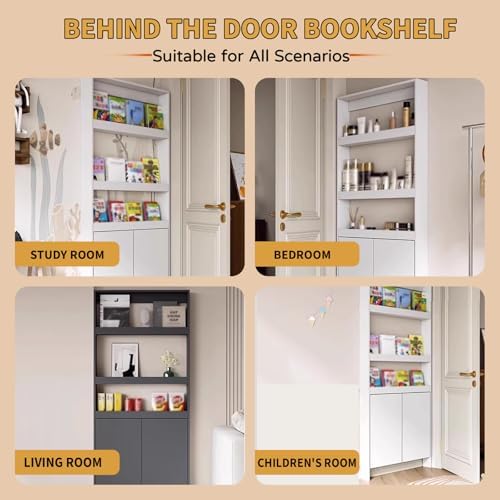 LINLIUA Behind the Door Bookshelf, 5 Shelf Behind Door Shelves with Storage, Space-Saving Wall Mount Narrow Bookcase Cabinet for Living Room Bedroom