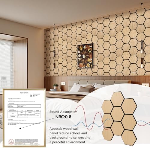 Hexagon Acoustic Wall Panels, Self-Adhesive Sound Absorbing Wall Panel by ARMURO, 4 Pack Covers 19.27 Sq Ft, Peel and Stick Noise Reducing for Home Office Studio Bedroom Wall Decor