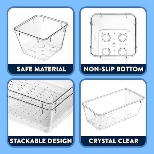 Emporio Kitchen Drawer Organizer Set - 12, 20, 18, 22 Pcs Stackable Storage Trays (9x6, 9x3, 6x3, 3x3) For Kitchen, Makeup, Office - Pack of 72