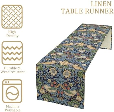 William Morris Floral Table Runner,Flowers Botanical Printed Table Runner for Home Kitchen Dining Table Decoration,13x70 Inch Strawberry Thief