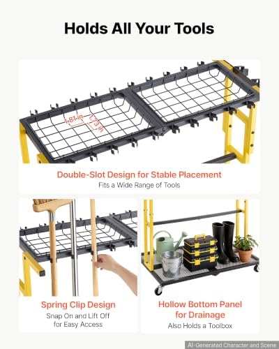 VEVOR Garden Tool Organizer with Wheels, Large Metal Garage Storage Rack